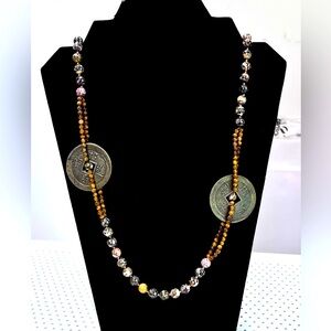 Fashion beaded necklace, EUC. Earth tone gemstones.